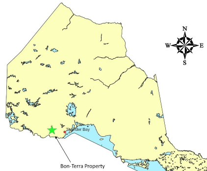 Provincial location — Baril Bay property, northwestern Ontario
